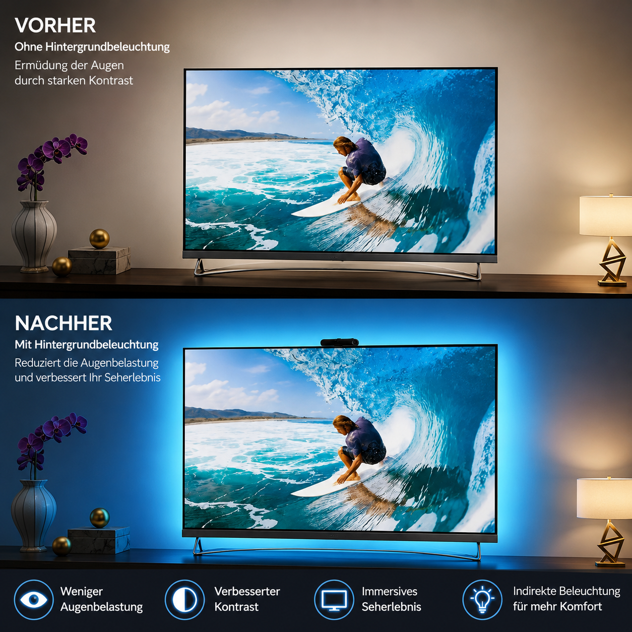 RGBIC-LED-Hintergrundbeleuchtung für Fernseher